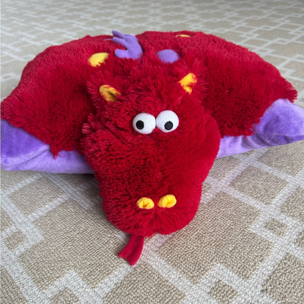 Pillow Pets Pee-Wees Fiery Dragon Plush Red Purple Travel Stuffed Animal 18”x16” - Picture 9 of 10